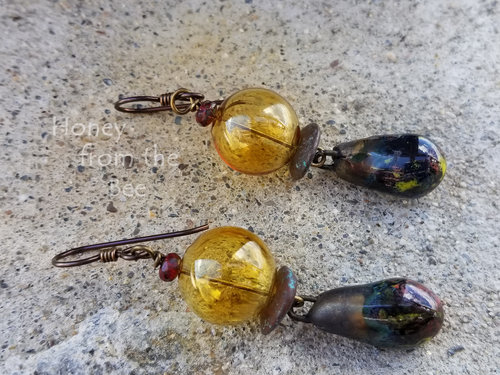 Amber and red earrings