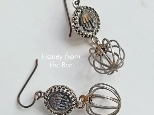 Antique steel button earrings