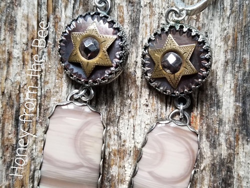 Imperial Jasper earrings with antique button