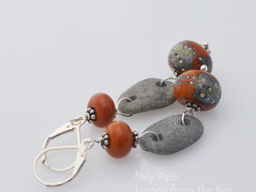 Terra Cotta Lampwork and Beach Stone Earrings