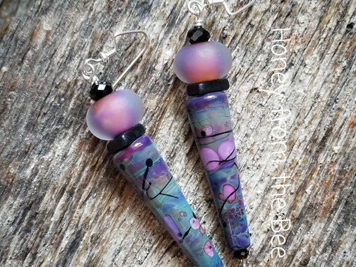 Pink, Purple and black earrings