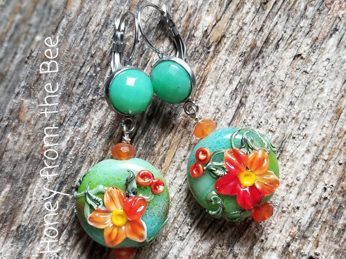 Bright orange and celadon earrings
