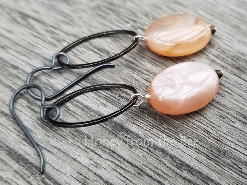 Gunmetal and moonstone earrings
