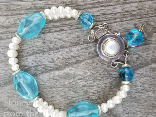 white and blue bracelet