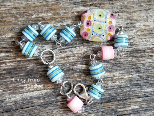 Blue and pink lampwork bracelet