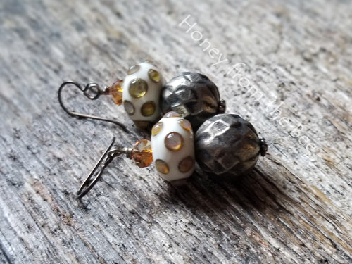 Bronze, Copper and Cream Lampwork Earrings