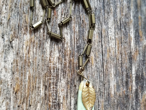 Leaf and gemstone necklace