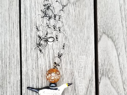 Amber and Cream lampwork necklace