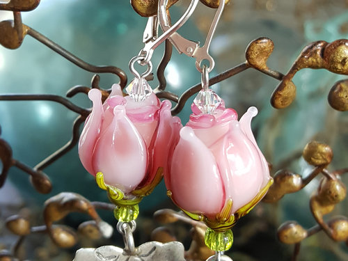 Pink Rose artisan earrings