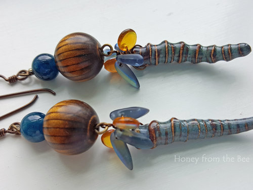 Brown and blue earrings