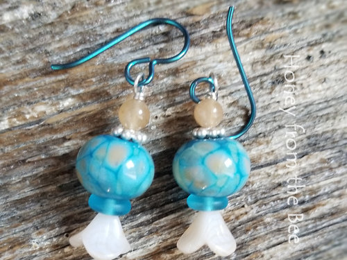 Aqua and peach aventurine earrings