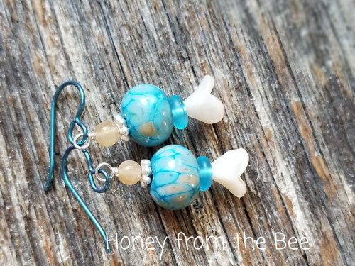 Turquoise and peach earrings