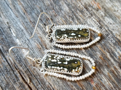 Ocean jasper and seed pearl earrings