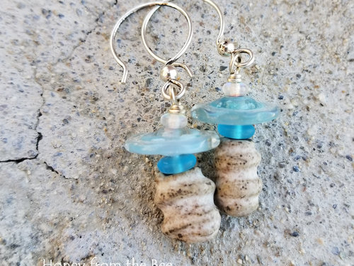 Sky blue and white earrings