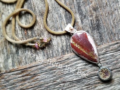 Fancy Jasper necklace in shades of red, gold and silver.