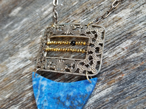 blue and gold artisan necklace