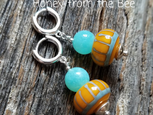Blue and yellow earrings