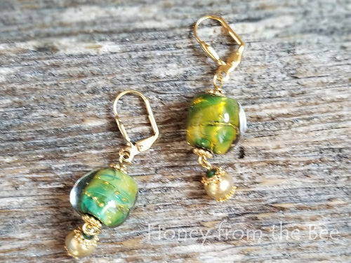 Green lampwork earrings