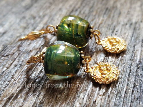 Green lampwork earrings