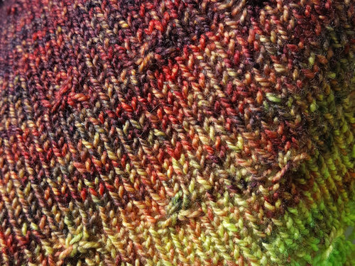 burgundy and chartreuse handknit