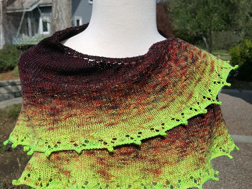 Chartreuse and burgundy shawl