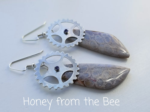 Lavender and beige gemstone earrings