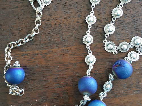 Concho style necklace with blue druzy beads