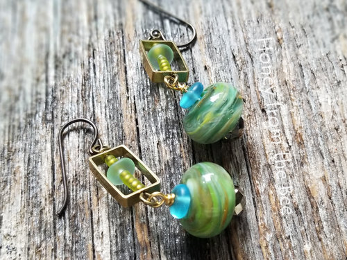 Green lampwork earrings