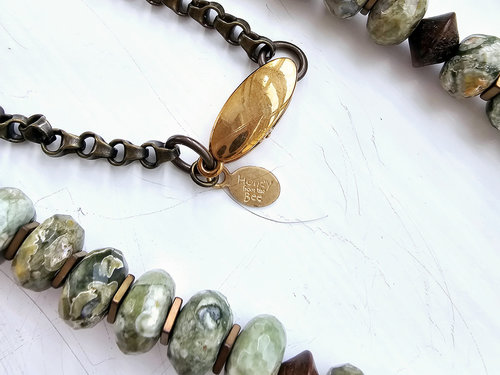 Faceted stone necklace with jaspers in brown and green