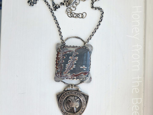 Antique Watch fob dangle from Dendritic Jasper focal set in sterling silver