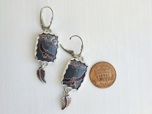 Jasper and silver earrings in grey and dark red