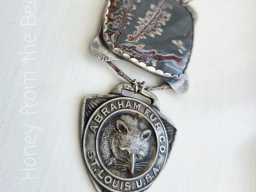 Silver necklace with jasper and antique watch fob