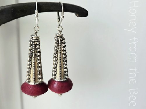 Burgundy and silver earrings 