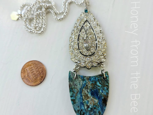 Blue gemstone pendant with vintage rhinestones