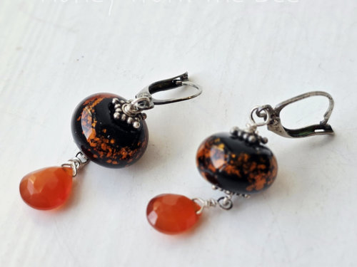 Lampwork earrings with carnelian drops