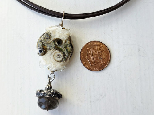 Acorn necklace features lampwork in brown and white