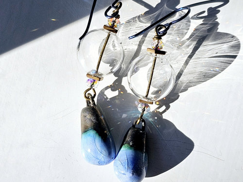 Blue and crystal boho earrings