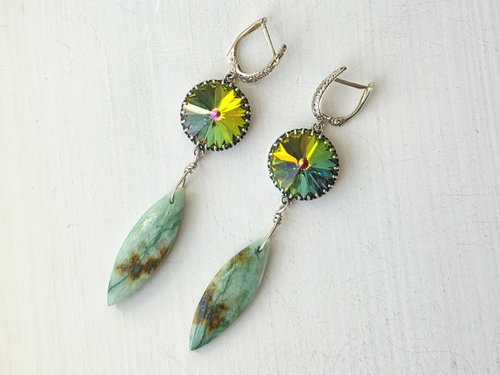 Rainbow crystal earrings with chrysocolla