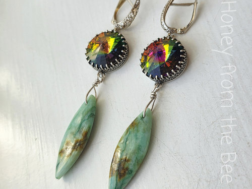 Gemstone earrings feature chrysocolla