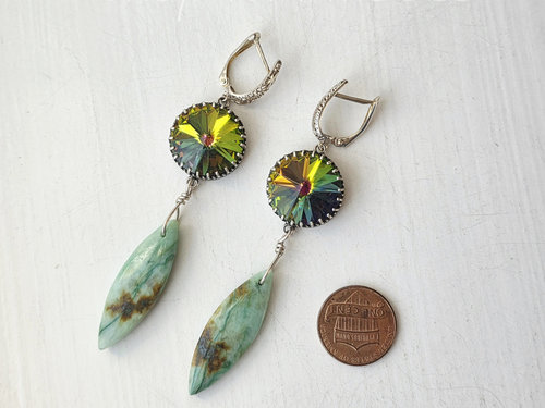Green and rainbow earrings