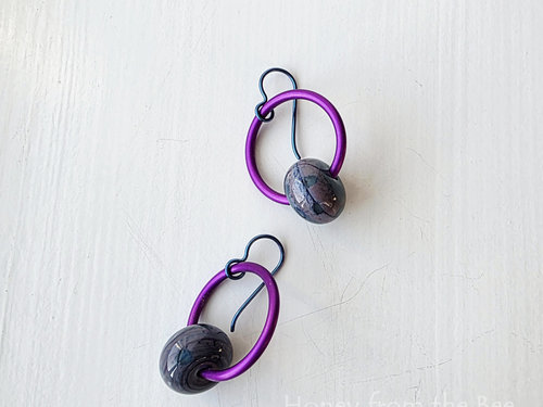 Lampwork earrings in fucshia and teal