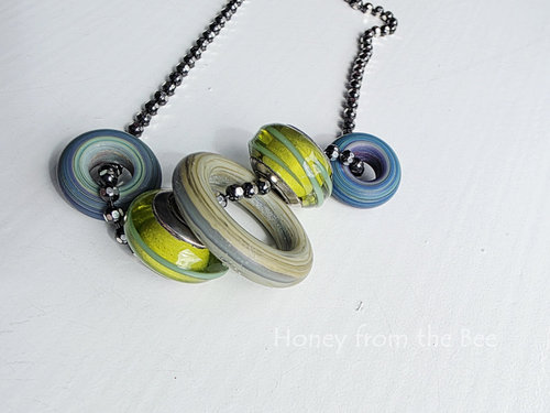 Blue and green lampwork necklace