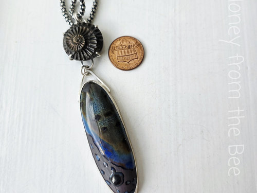 Blue and brown pendant with sterling silver