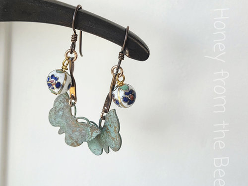 Flower and butterfly earrings