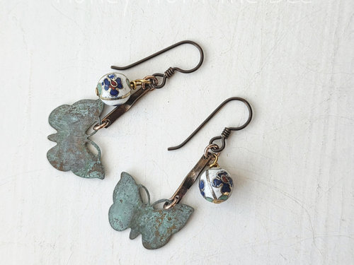 Butterfly earrings with cloissone bead