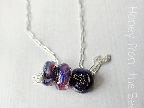 Boulder Opal lampwork glass beads on silver chain