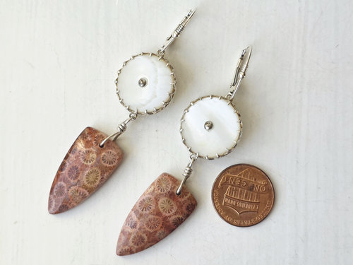 One of a kind earrings in red and white