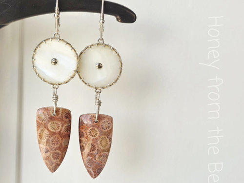 Statement earrings in red and white