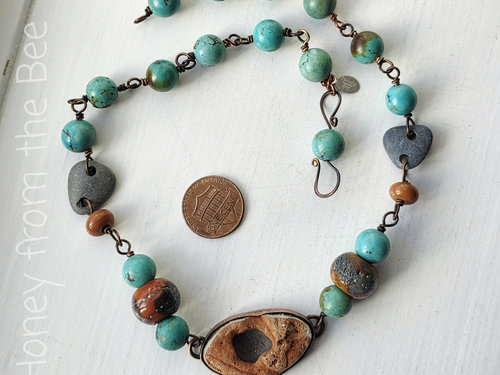 One of a kind turquoise and copper necklace