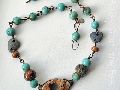 Turquoise necklace with copper and lampwork